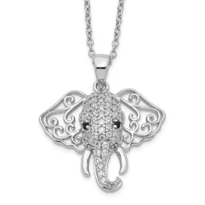 Cheryl M Sterling Silver Black & White CZ Filigree Elephant Necklace