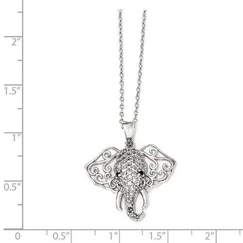 Cheryl M Sterling Silver Black & White CZ Filigree Elephant Necklace