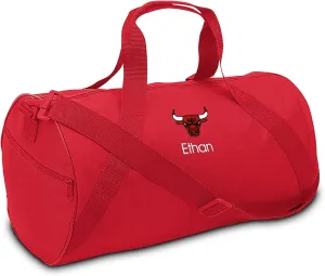 Chicago Bulls Personalized Duffel Bags for Kids - Official NBA Logo Embroidery, Removable Shoulder Strap, Polyester, 19” x 14” (Red)