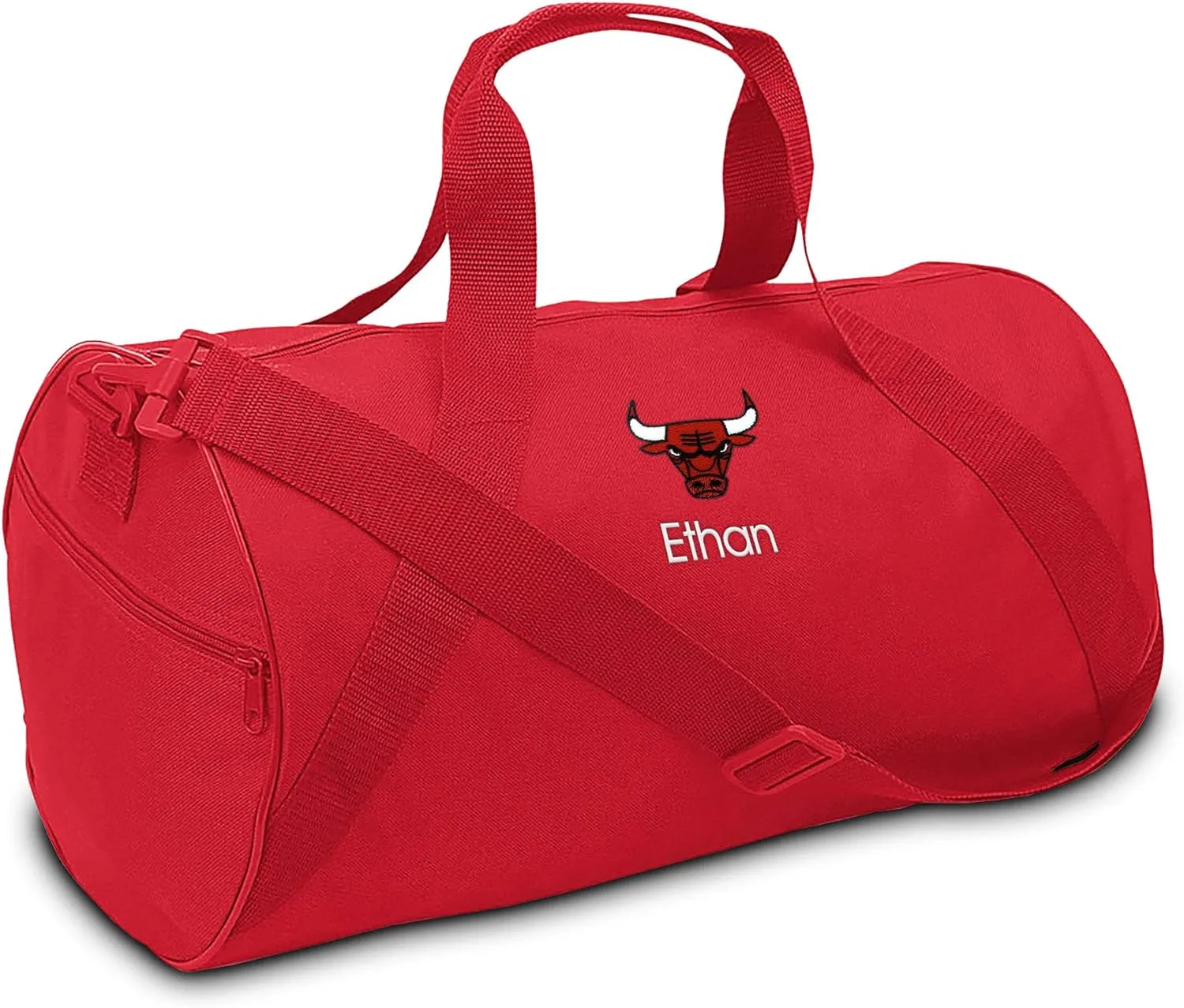 Chicago Bulls Personalized Duffel Bags for Kids - Official NBA Logo Embroidery, Removable Shoulder Strap, Polyester, 19” x 14” (Red)