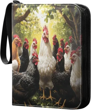 Chickens Oil Painting Cards Binder 4 Pocket Fits 400 Cards with 50 Removable Sleevesves, Trading Card Collector Zipper Album Holder Portable Card Games Display Storage Cases