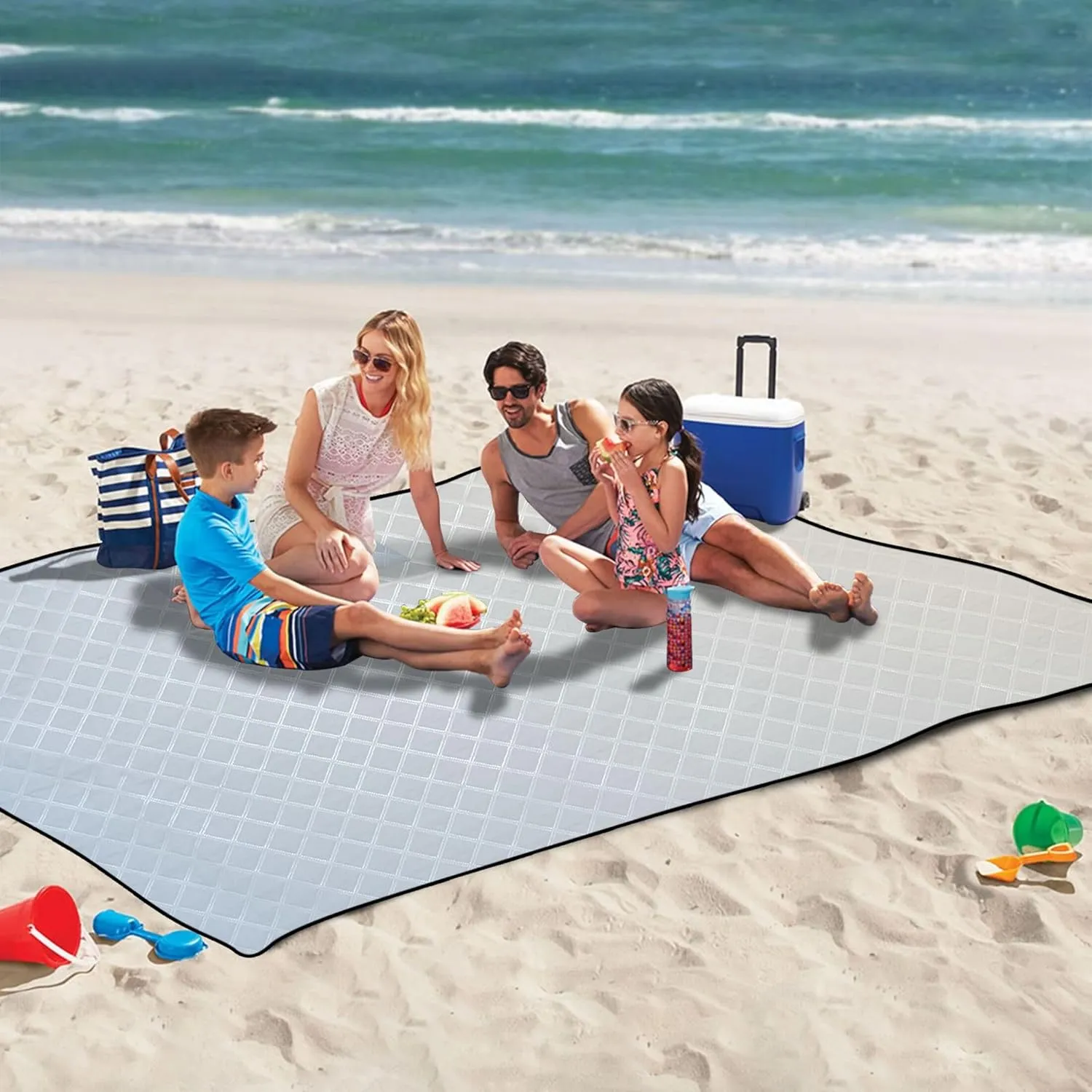 CHIFIGNO Elegant Blue Floral White Gradient Waterproof Beach Blanket Sand Proof, Grass Blanket Camping Mat Pink Picnic Blanket Foldable, 80" x 60"