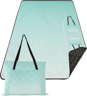CHIFIGNO Green Blue Mint Cream Gradient Sand Blankets for Beach Sandproof, Floral Tent Rugs for Camping Mat Cute Picnic Blankets Foldable, 80" x 60"