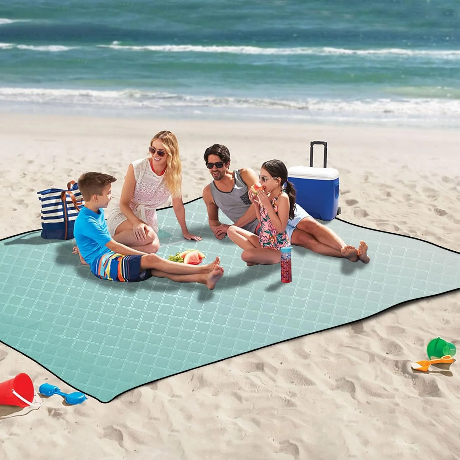 CHIFIGNO Green Blue Mint Cream Gradient Sand Blankets for Beach Sandproof, Floral Tent Rugs for Camping Mat Cute Picnic Blankets Foldable, 80" x 60"