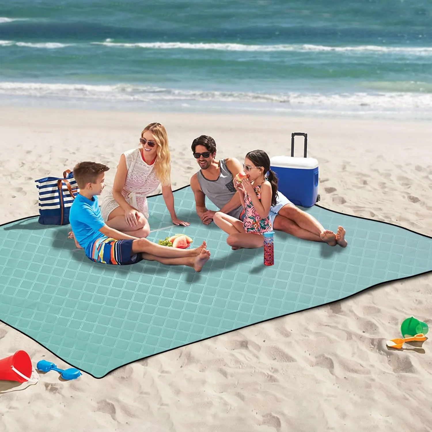 CHIFIGNO Green Blue Powder Gradient Foldable Picnic Mat Cute Beach Mat Sand Free Waterproof Outdoor Playmat Camping Blanket 80" x 60"