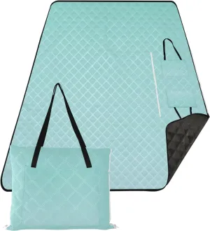 CHIFIGNO Green Blue Powder Gradient Foldable Picnic Mat Cute Beach Mat Sand Free Waterproof Outdoor Playmat Camping Blanket 80" x 60"