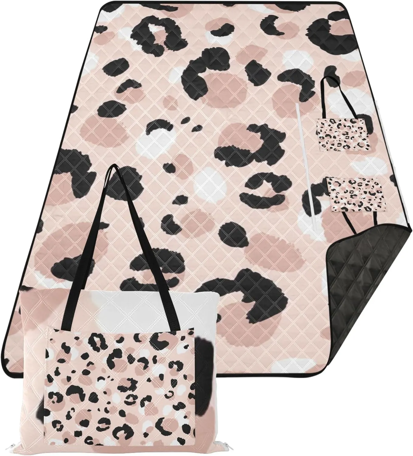 CHIFIGNO Modern Leopard Animals Cute Beach Mat Sand Free Waterproof Cute Picnic Blankets Foldable Lawn Blanket for Grass Mat 80" x 60"