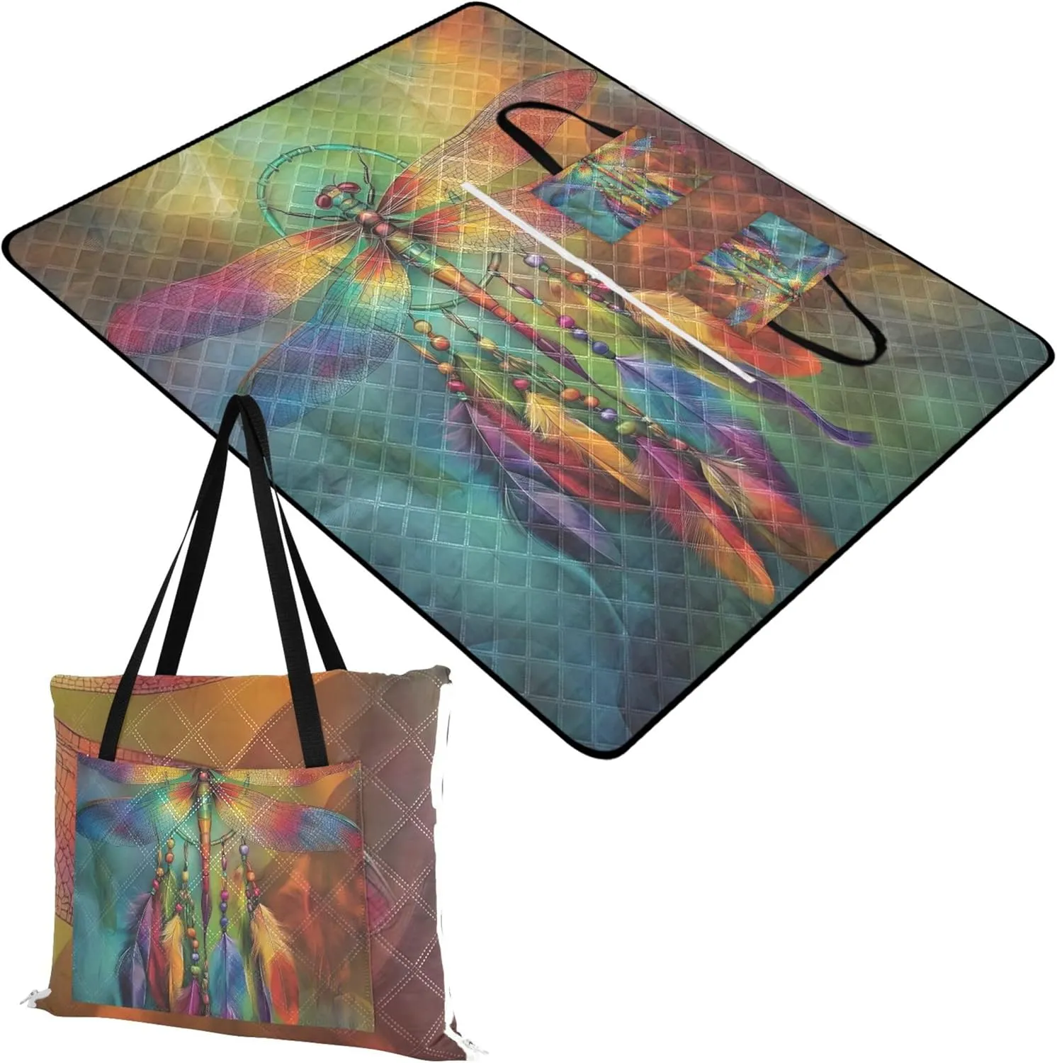 CHIFIGNO Mystical Dragonfly Dreamcatcher Art Sand Blankets for Beach Sandproof, Print Kids Camping Mat for Grass Foldable Mat Picnic Blanket, 80" x 60"