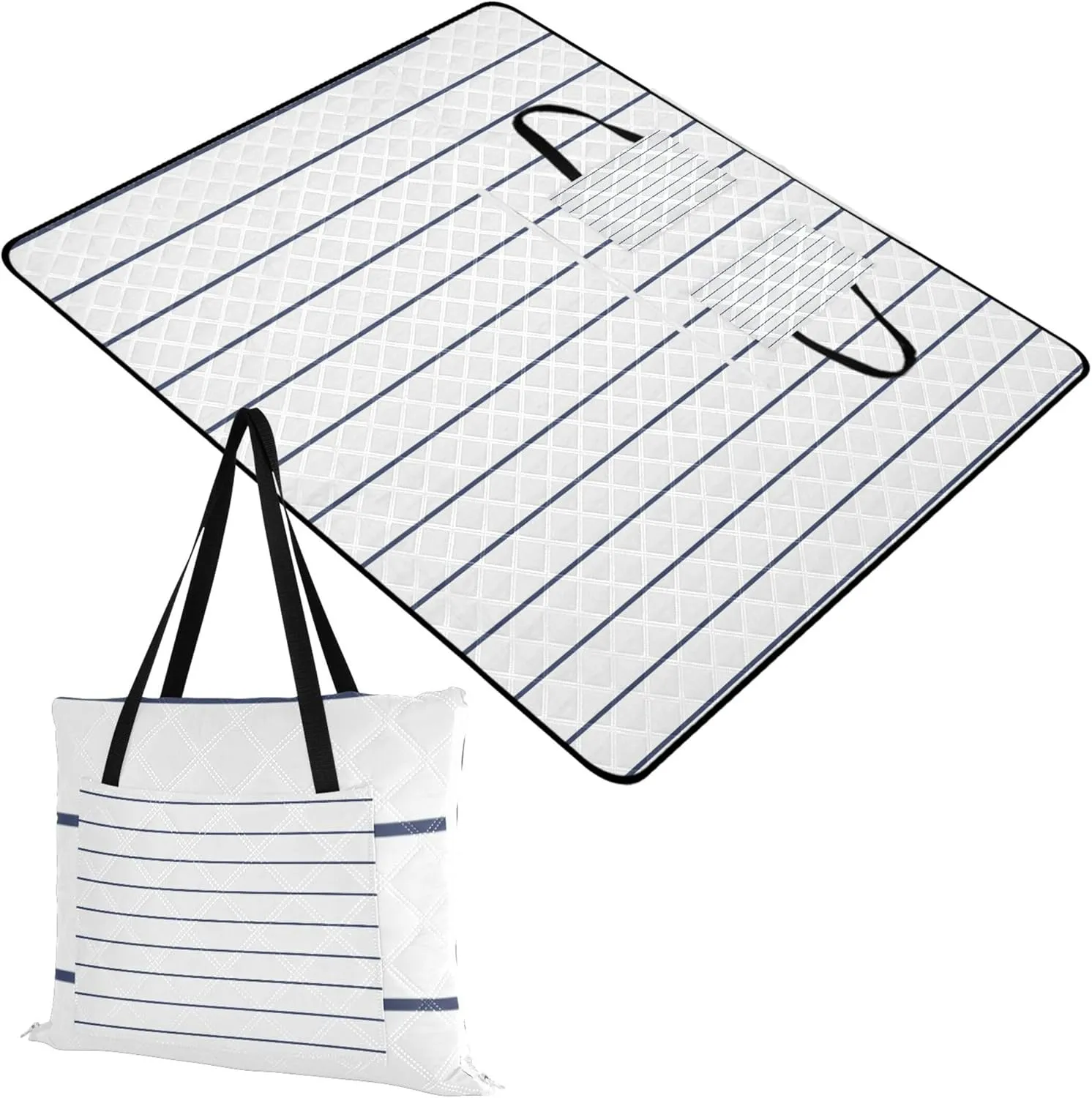 CHIFIGNO Navy Stripes Waterproof Beach Blanket Oversized, Floral Outdoor Camping Mat Cute Picnic Blanket Mat Foldable, 80" x 60"