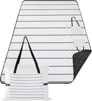 CHIFIGNO Navy Stripes Waterproof Beach Blanket Oversized, Floral Outdoor Camping Mat Cute Picnic Blanket Mat Foldable, 80" x 60"