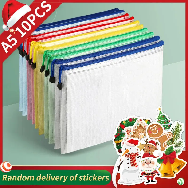 Christmas Stickers A5 Mesh Zipper Bag - Waterproof Document Storage Folder