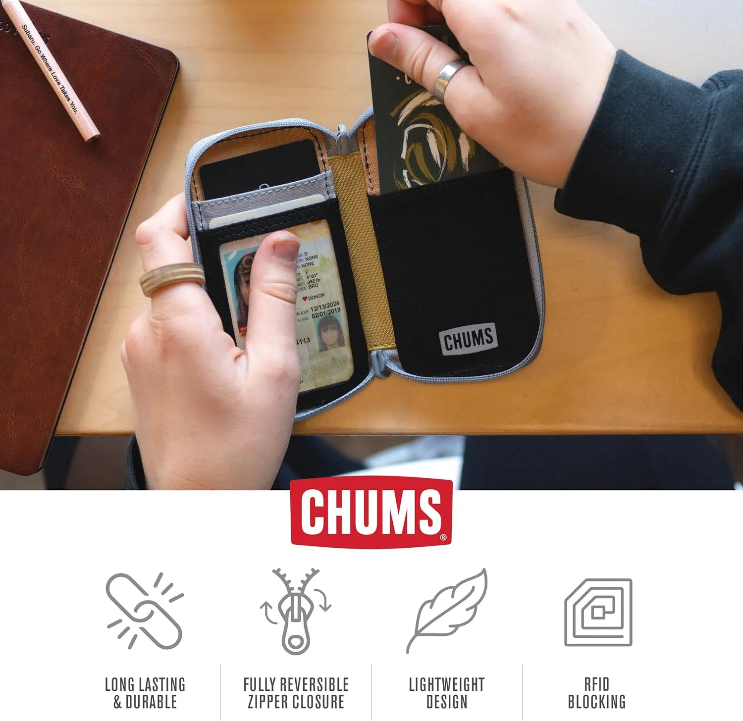 Chums Reversi Polyester Wallet – Reversible Zippered Pouch for Men and Women (Geo Dots)