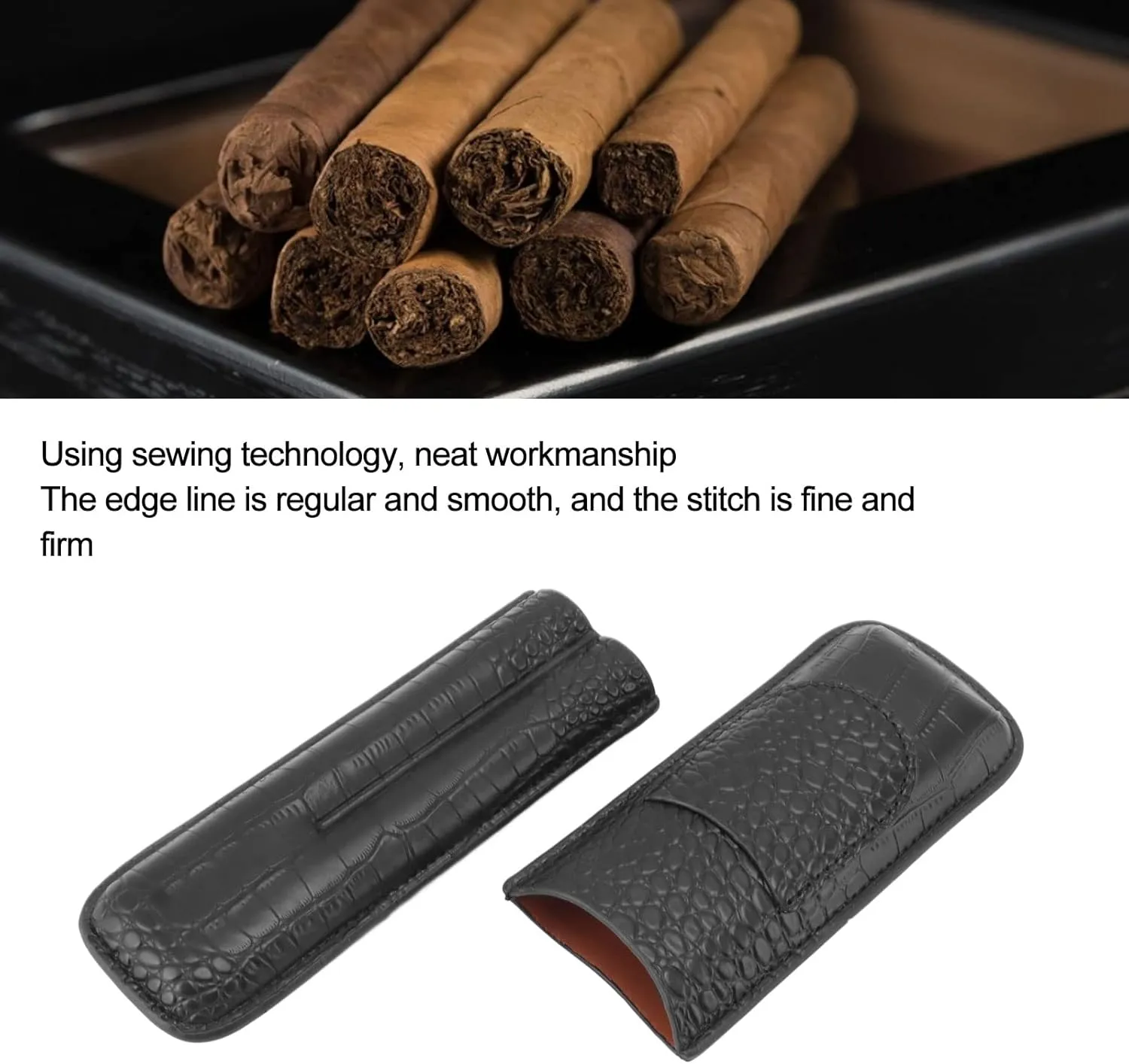 Cigar Case Holder, Soft Leather Cigar Travel Case Cedar Wood Lined Portable Cigar Humidor Box Elegant Cigar Box Great Cigar Accessories for Men (Black)