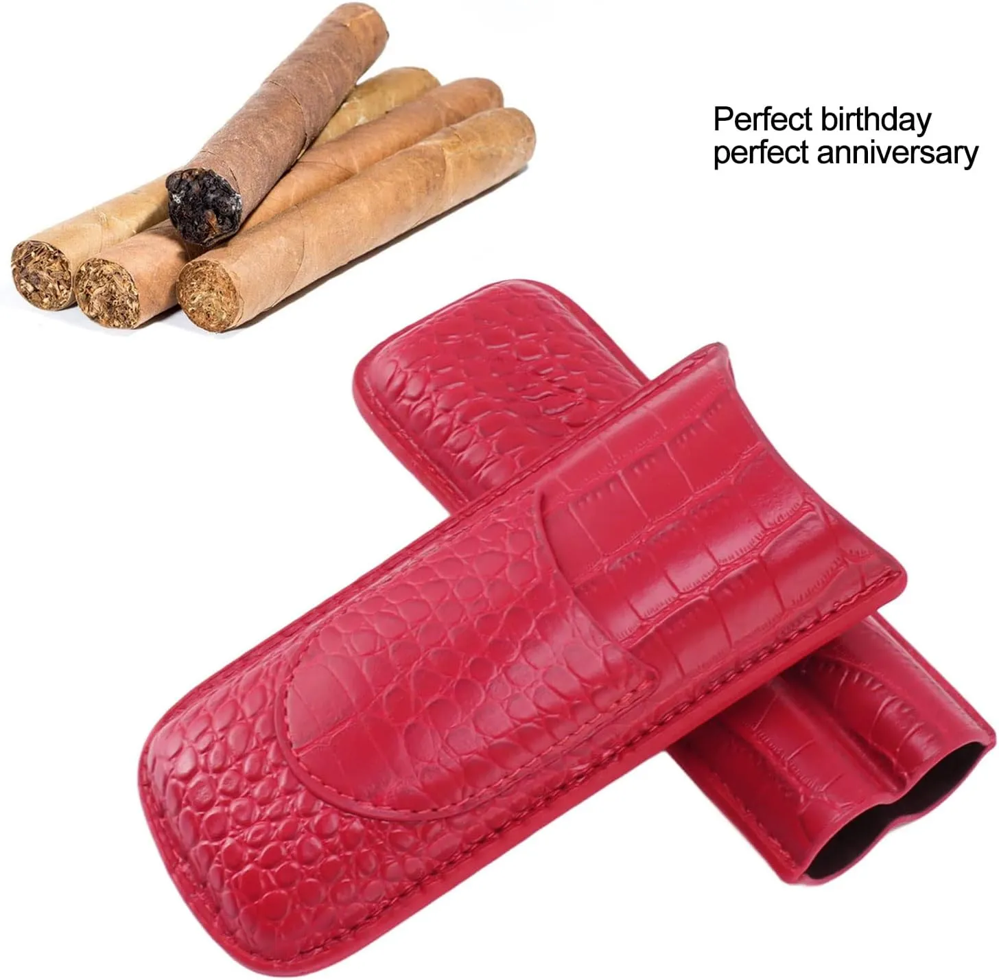 Cigar Case Holder, Soft Leather Cigar Travel Case Cedar Wood Lined Portable Cigar Humidor Box Elegant Cigar Box Great Cigar Accessories for Men (Red)