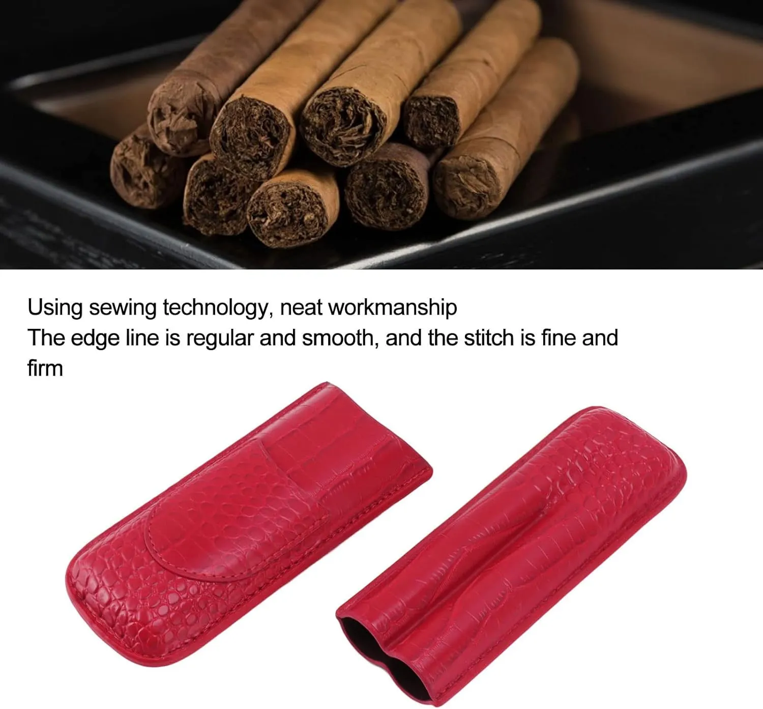 Cigar Case Holder, Soft Leather Cigar Travel Case Cedar Wood Lined Portable Cigar Humidor Box Elegant Cigar Box Great Cigar Accessories for Men (Red)