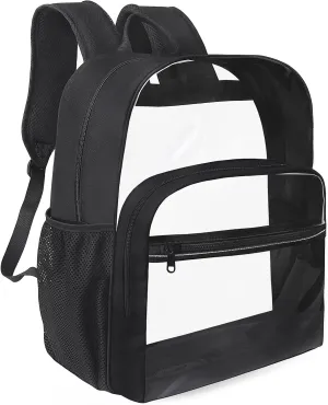 Clear Backpack for School, Heavy Duty Transparent Backpack with 0.6 mm PVC Bookbag 18 inch Clear Bag, Black