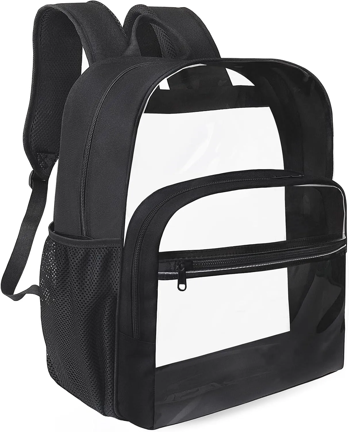 Clear Backpack for School, Heavy Duty Transparent Backpack with 0.6 mm PVC Bookbag 18 inch Clear Bag, Black