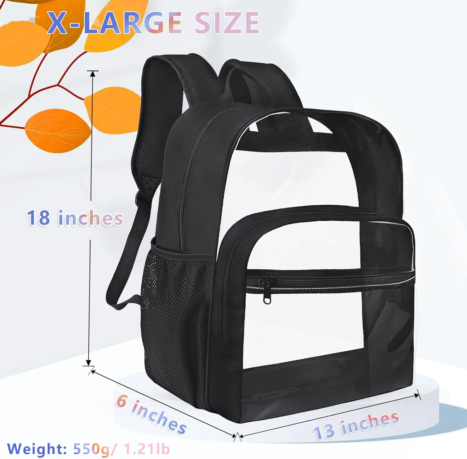 Clear Backpack for School, Heavy Duty Transparent Backpack with 0.6 mm PVC Bookbag 18 inch Clear Bag,Light purple