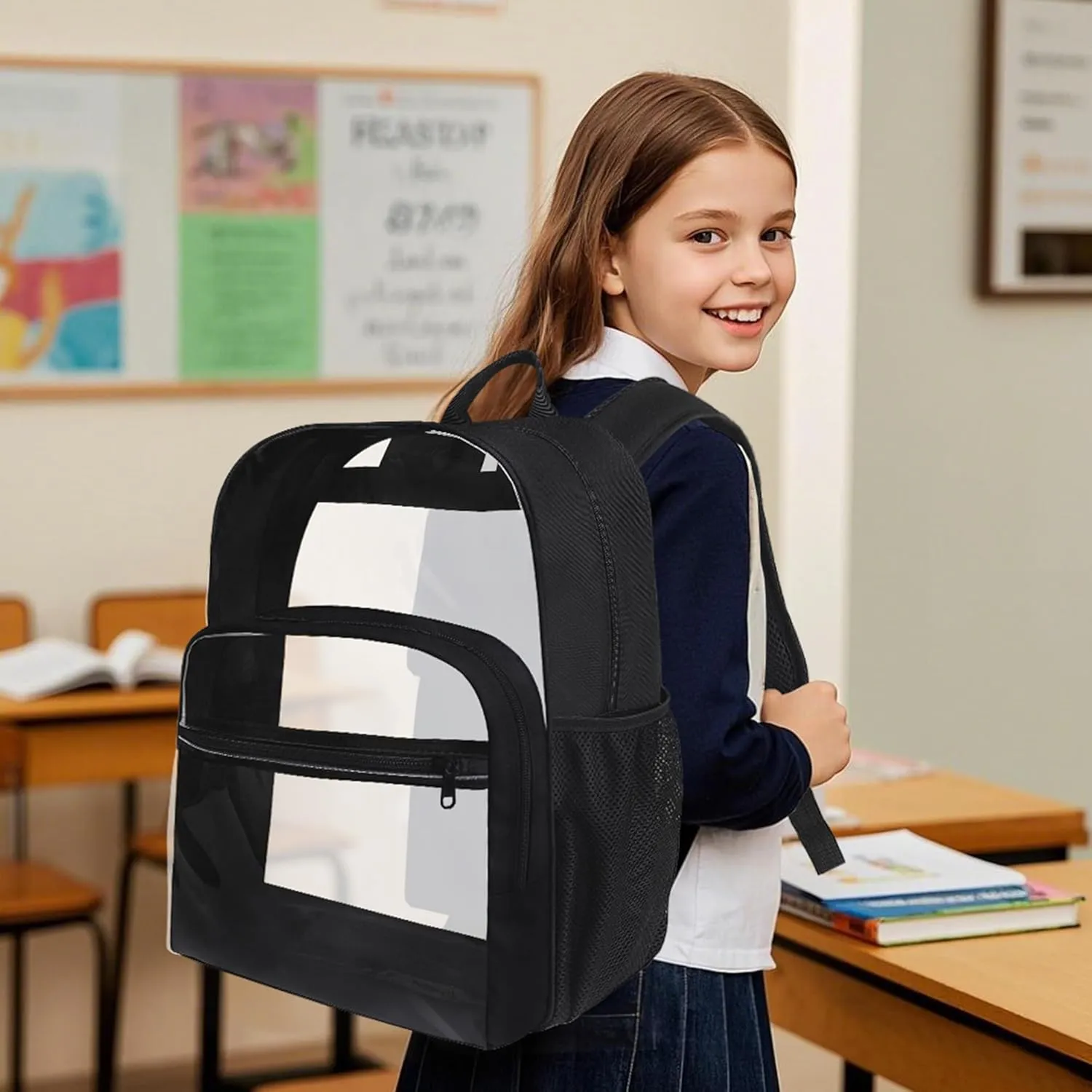 Clear Backpack for School, Heavy Duty Transparent Backpack with 0.6 mm PVC Bookbag 18 inch Clear Bag,Light purple