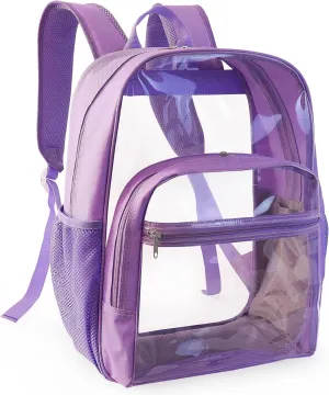Clear Backpack for School, Heavy Duty Transparent Backpack with 0.6 mm PVC Bookbag 18 inch Clear Bag,Light purple