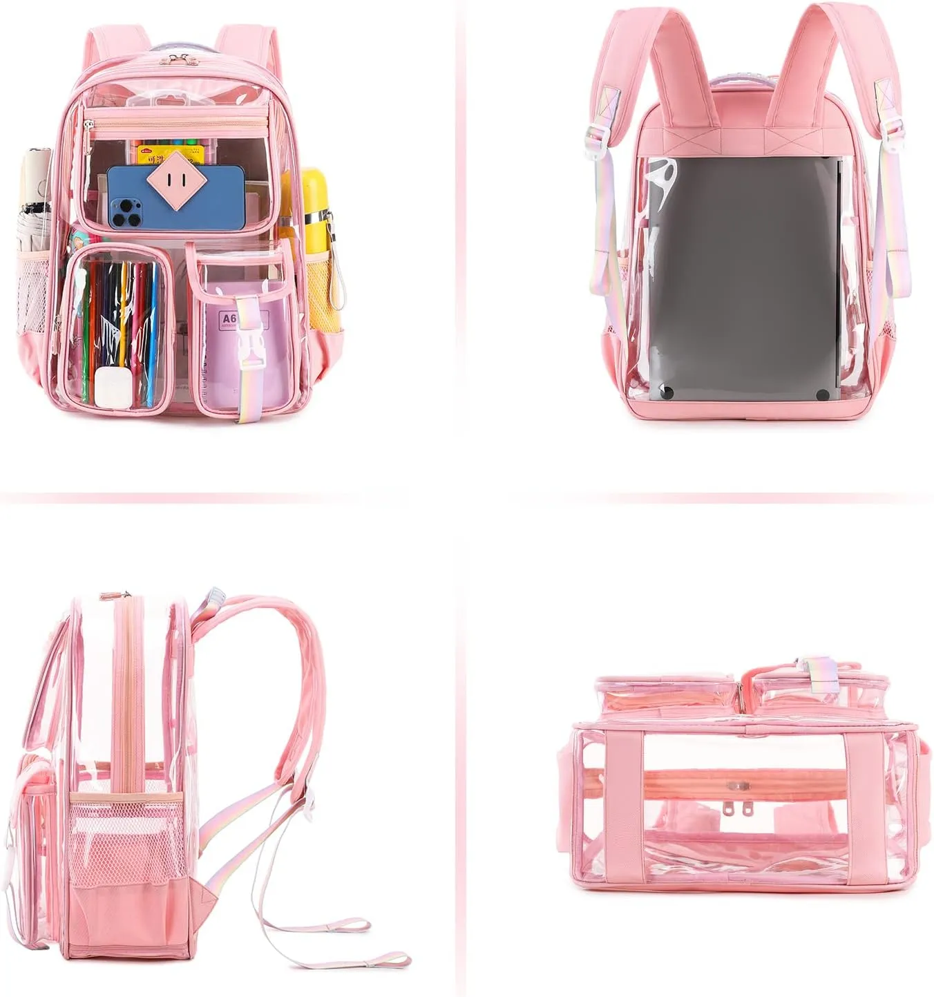Clear Backpack for School,Heavy Duty PVC Transparent Bookbag for Girls Stadium Approved See Through Backpack