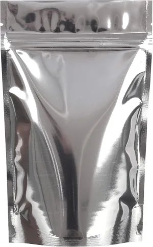 CleverDelights Silver Stand Up Pouches - 4oz - 100 Pack - 5" x 8" x 2.5" - Resealable Bag