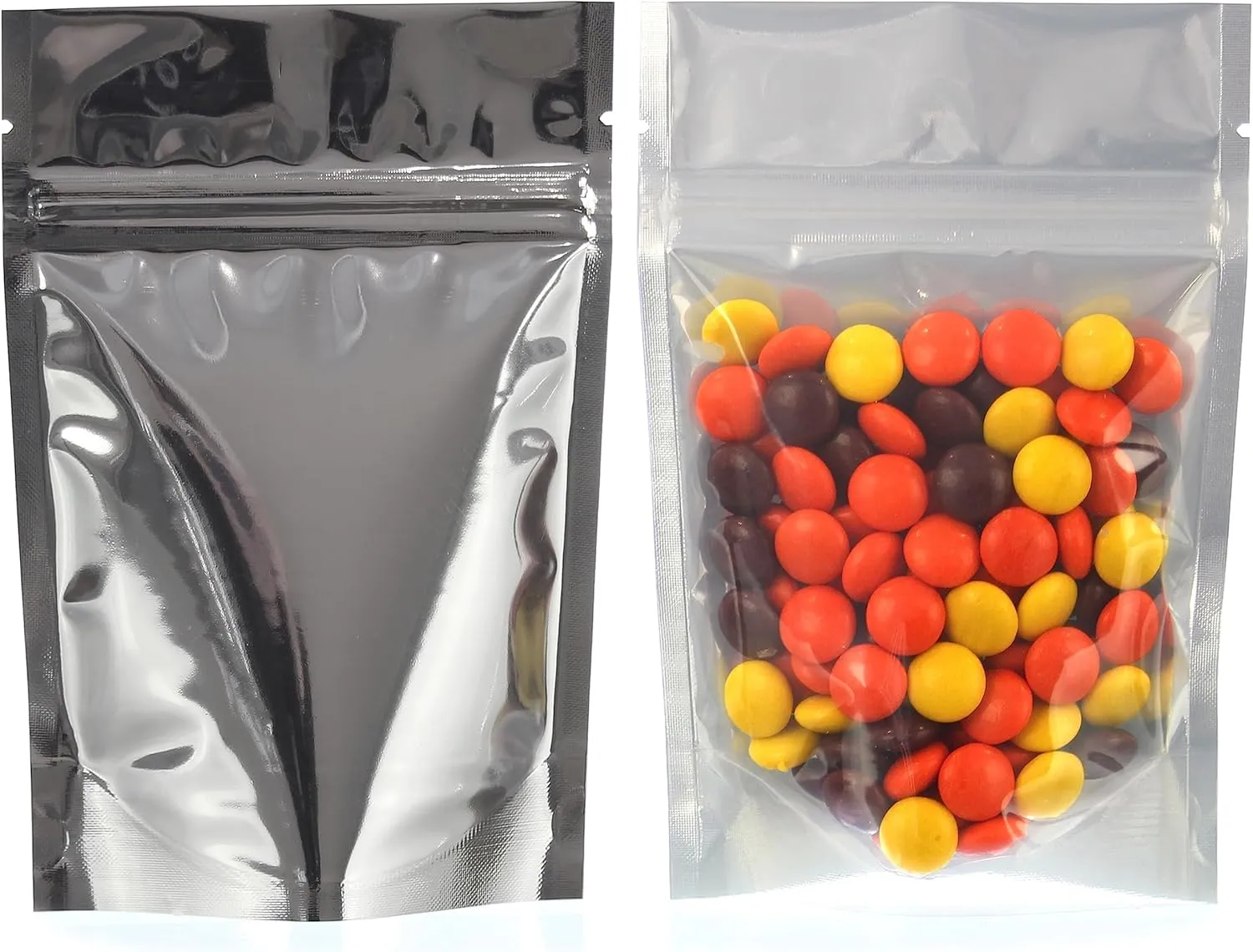 CleverDelights Silver/Clear Stand Up Pouches - 2oz - 100 Pack - 4" x 6" x 2" - Resealable Bag