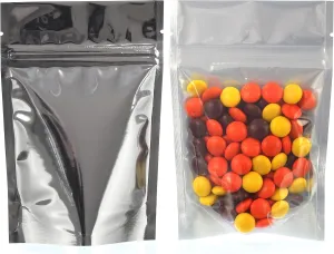 CleverDelights Silver/Clear Stand Up Pouches - 2oz - 100 Pack - 4" x 6" x 2" - Resealable Bag