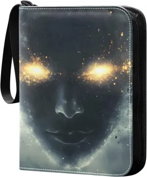 Cloudy Sky Glowing Eyes Card Binder 4 Pocket Trading Card Album Fits 400 Sports/Game Cards, PU Cover 3 Ring Card Collection with 50 Removable Sleeves
