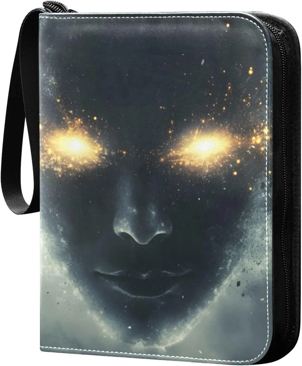 Cloudy Sky Glowing Eyes Card Binder 4 Pocket Trading Card Album Fits 400 Sports/Game Cards, PU Cover 3 Ring Card Collection with 50 Removable Sleeves