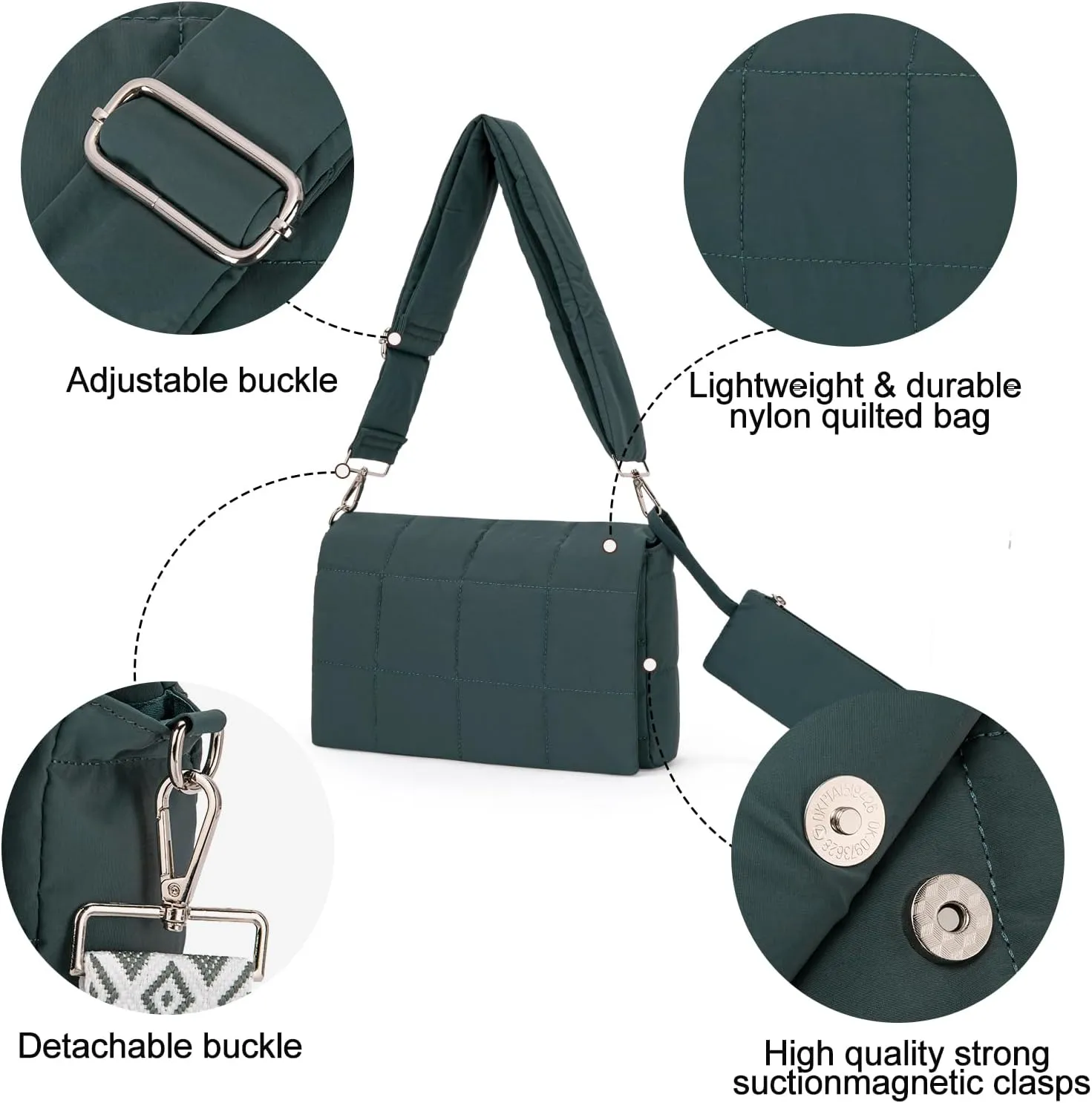 CLUCI Puffer Shoulder Bag Puffy Crossbody Purse for Women Middle Tote Bag Lightweight Cotton Padded Hobo Handbag