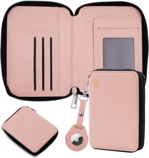 Cnycmy Passport Holder with Airtag,Passport-Wallet-Holder for Women, RFID Passport Holder with Slot Waterproof, PU Leather Travel Passport Case (Pink3)