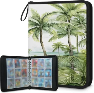 Coconut Palm 3 Ring Trading Zipper Binder Strap, Trading Card Binder 4 Pocket, 400 Pockets Card Holder with 50 Removable Sleeves for Game Cards