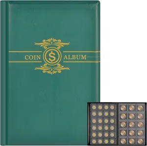 Coin Collection Book Holder Album for Collectors, 300 Pockets Coins Display Storage Case, Collecting Sleeves Organizer Box for Collections Supplies, Money Currency, Pennies (Green)