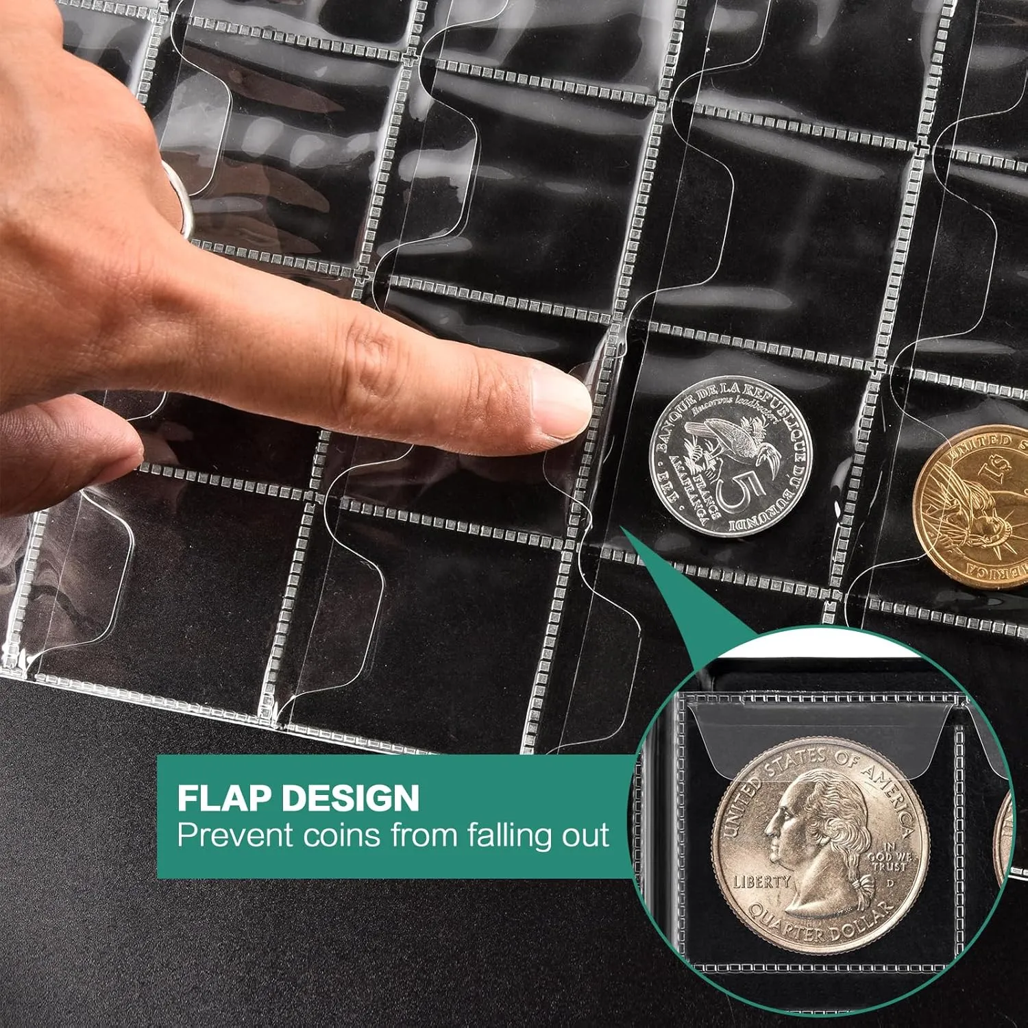 Coin Collection Book Holder Album for Collectors, 300 Pockets Coins Display Storage Case, Collecting Sleeves Organizer Box for Collections Supplies, Money Currency, Pennies (Green)