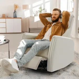 COLAMY Power Swivel Glider Recliner Chair, Nursery Rocking Chair, Leather 270° Swivel 145° Recliner Chair for Living Room, Apartment, Home, Beige