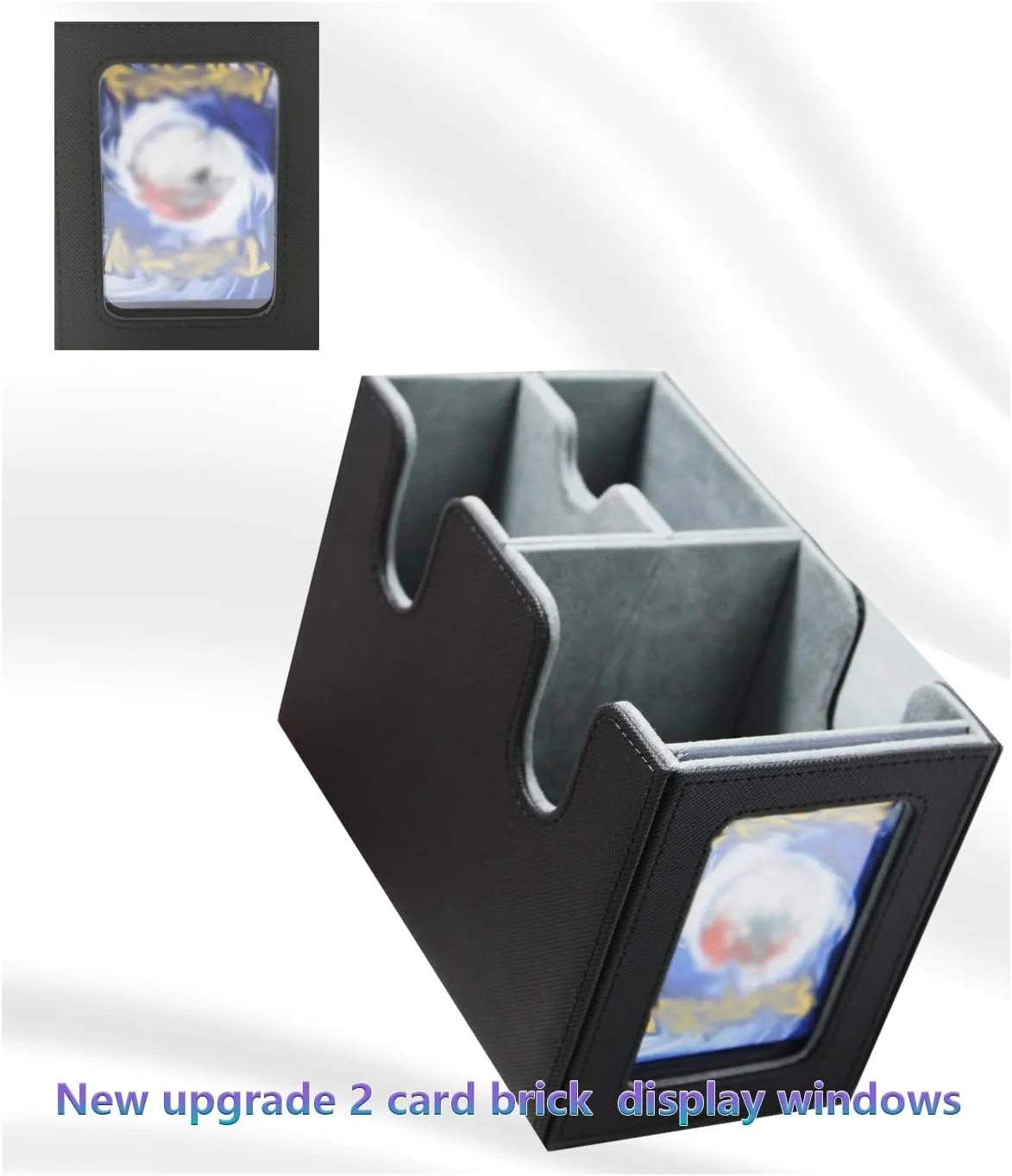 Collectible Trading Card Caseswith1Commander Display,Leather Magnetic Card Storage Box for 180 Double-Sleeved Cards. Collectible Trading CardCaseswith2 Dividers &Transparent Card (Black & Gray)