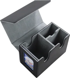 Collectible Trading Card Caseswith1Commander Display,Leather Magnetic Card Storage Box for 180 Double-Sleeved Cards. Collectible Trading CardCaseswith2 Dividers &Transparent Card (Black & Gray)