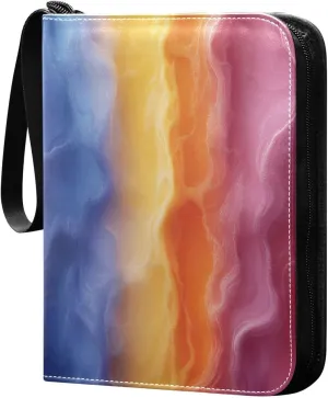 Colorful Abstract Waves Cards Binder 4 Pocket Fits 400 Cards with 50 Removable Sleevesves, Trading Card Collector Zipper Album Holder Portable Card Games Display Storage Cases