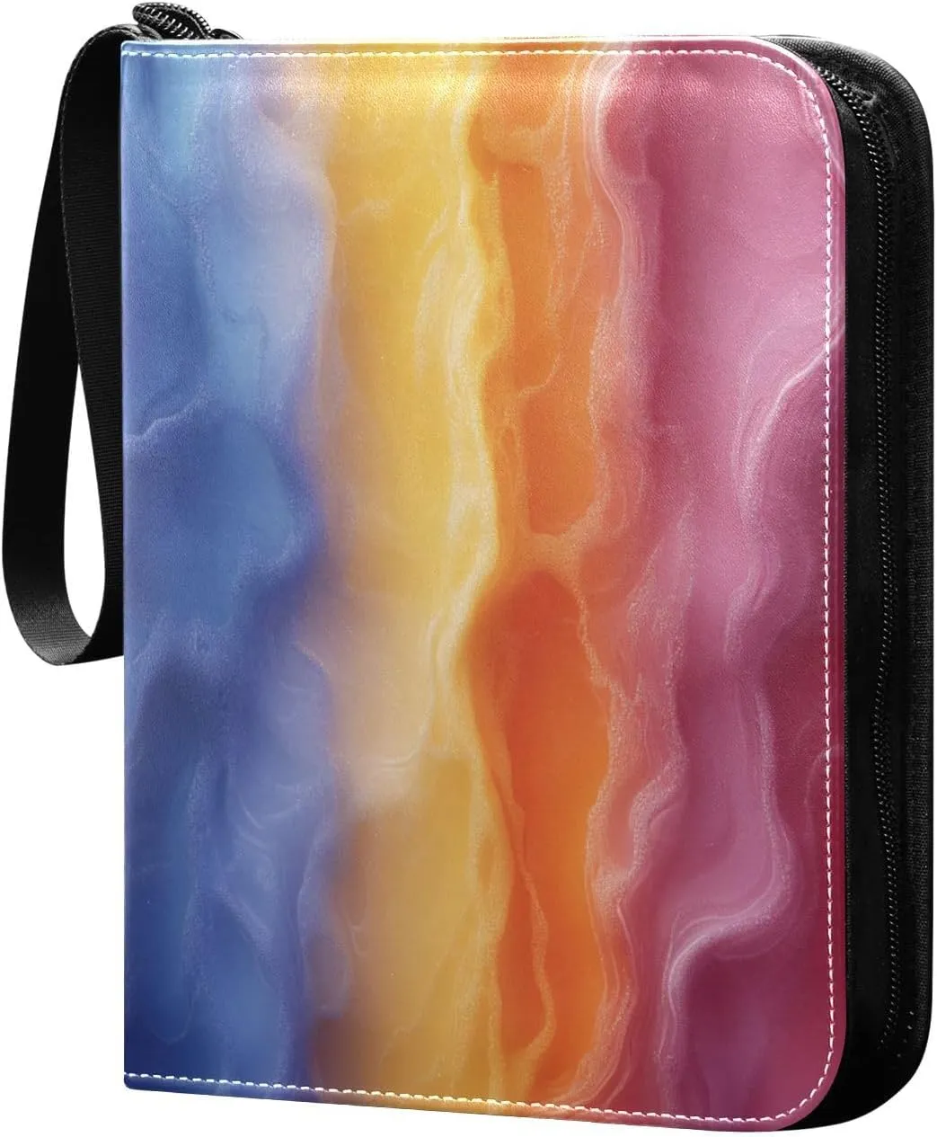 Colorful Abstract Waves Cards Binder 4 Pocket Fits 400 Cards with 50 Removable Sleevesves, Trading Card Collector Zipper Album Holder Portable Card Games Display Storage Cases