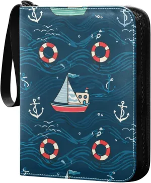 Colorful Boats Card Binder 4-Pockets, 400 Pockets Card Holder with 50 Removable Sleeves, Trading Card Collector Zipper Album Holder, Collector Album