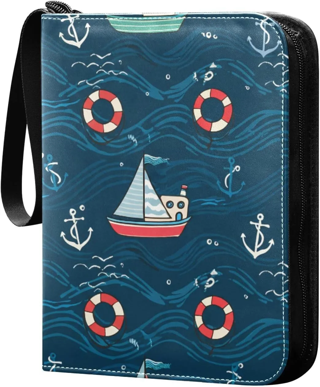 Colorful Boats Card Binder 4-Pockets, 400 Pockets Card Holder with 50 Removable Sleeves, Trading Card Collector Zipper Album Holder, Collector Album
