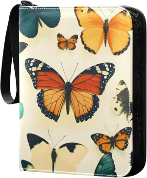 Colorful Butterflies Card Binder 4 Pocket Trading Card Album Fits 400 Sports/Game Cards, PU Cover 3 Ring Card Collection with 50 Removable Sleeves