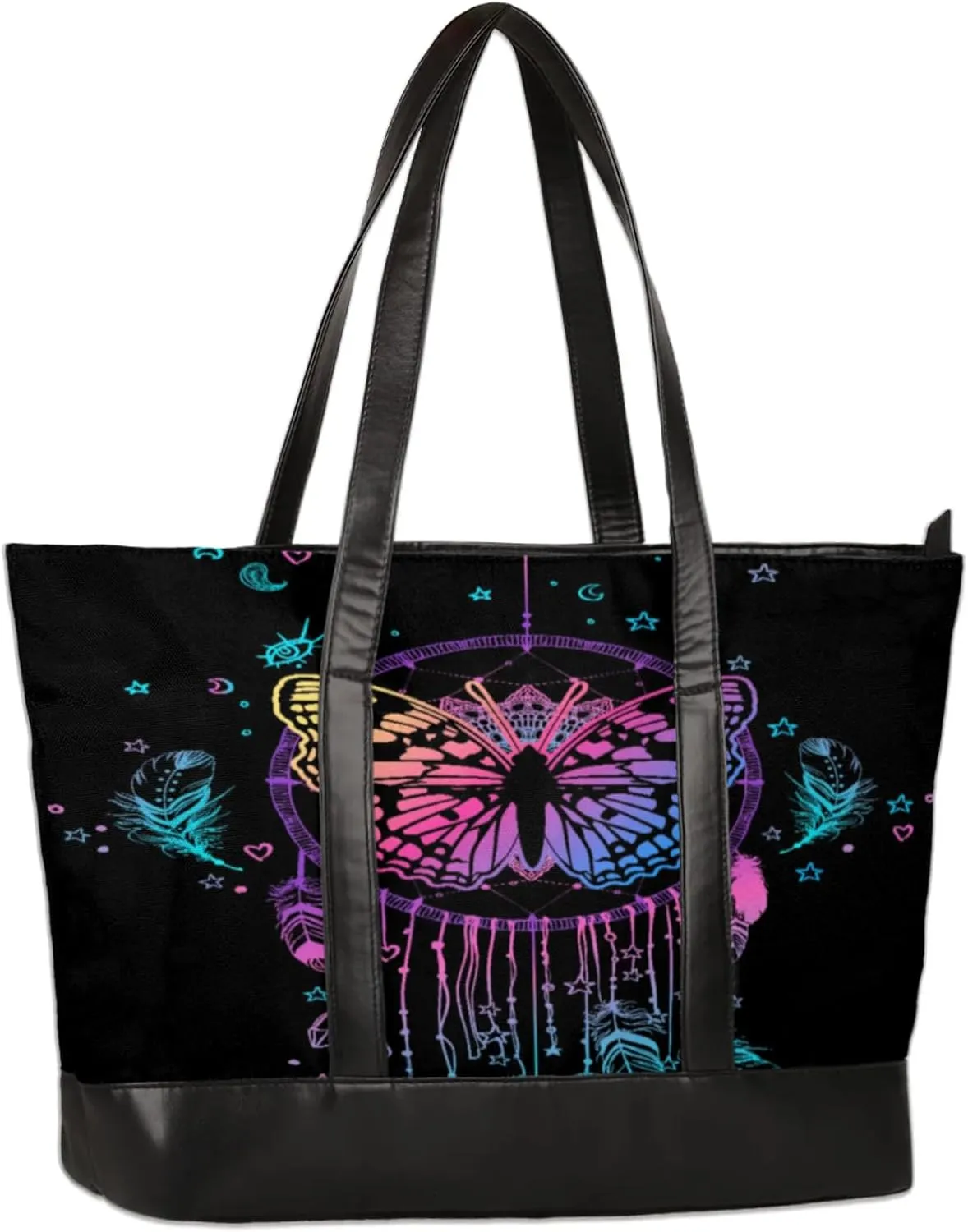 Colorful Butterfly Dreamcatcher Laptop Tote Bag for Women Lightweight Work Purse with Multiple Compartments Fits 13-15.6 Inch Laptop Tablet Shoulder Bag for Office Travel Daily Use