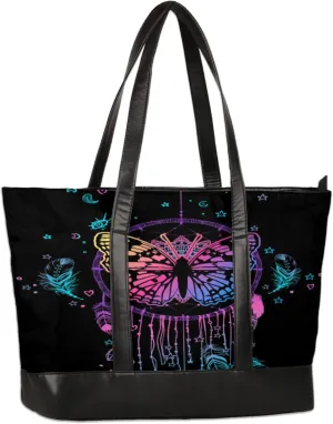 Colorful Butterfly Dreamcatcher Laptop Tote Bag for Women Lightweight Work Purse with Multiple Compartments Fits 13-15.6 Inch Laptop Tablet Shoulder Bag for Office Travel Daily Use