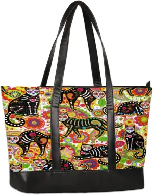 Colorful Flower Cat Laptop Tote Bag for Women Lightweight Work Purse with Multiple Compartments Fits 13-15.6 Inch Laptop Tablet Shoulder Bag for Office Travel Daily Use