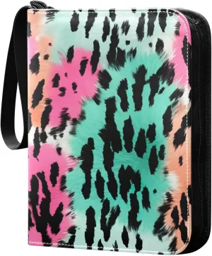 Colorful Leopard Pattern Card Binder 4 Pocket Trading Card Album Fits 400 Sports/Game Cards, PU Cover 3 Ring Card Collection with 50 Removable Sleeves