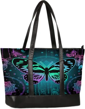 Colorful Mandala Butterfly Dreamcatcher Laptop Tote Bag for Women Lightweight Work Purse with Multiple Compartments Fits 13-15.6 Inch Laptop Tablet Shoulder Bag for Office Travel Daily Use