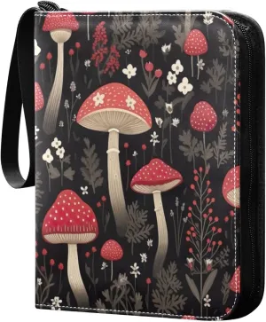 Colorful Mushrooms Card Binder 4 Pocket Trading Card Album Fits 400 Sports/Game Cards, PU Cover 3 Ring Card Collection with 50 Removable Sleeves