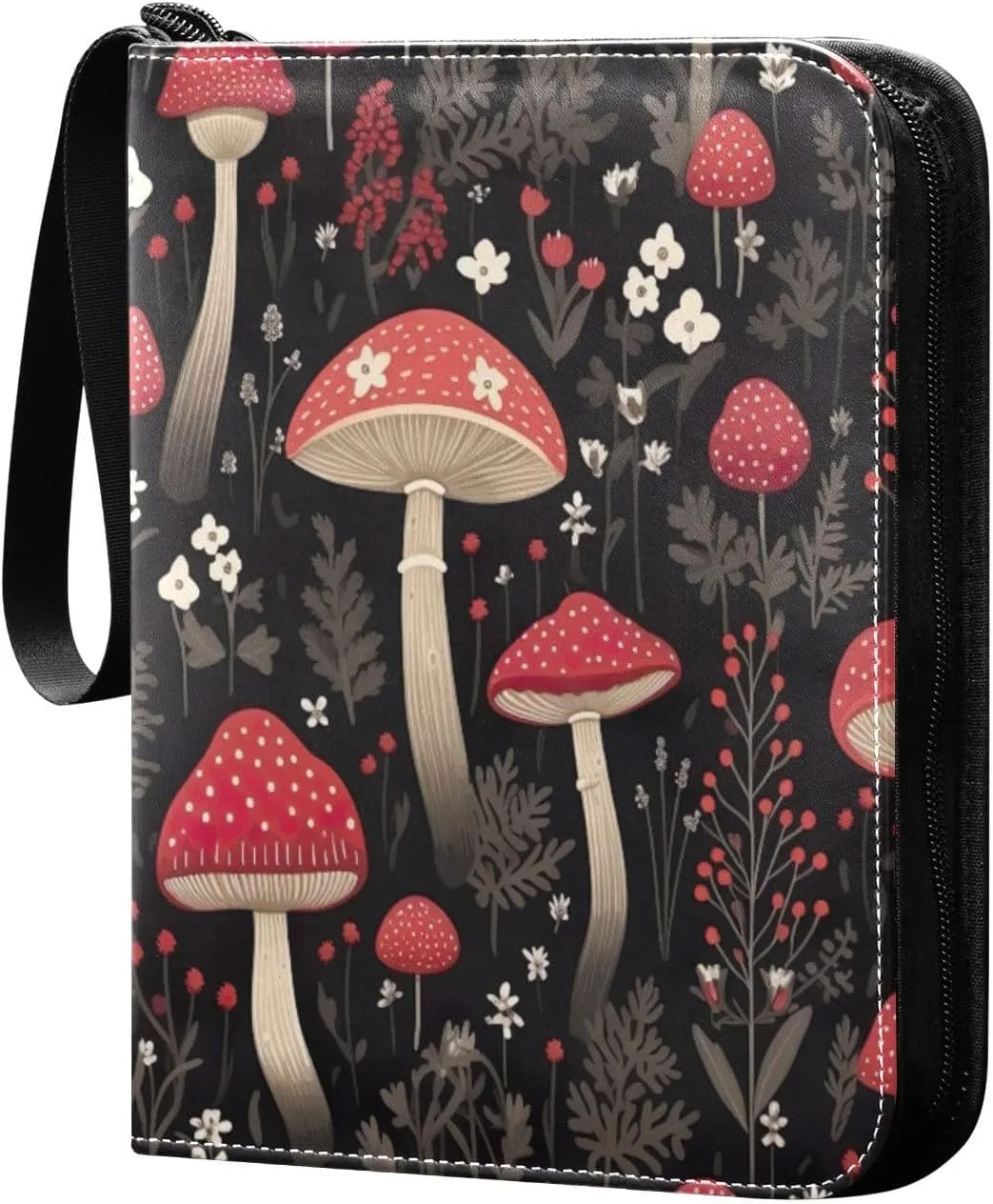Colorful Mushrooms Card Binder 4 Pocket Trading Card Album Fits 400 Sports/Game Cards, PU Cover 3 Ring Card Collection with 50 Removable Sleeves